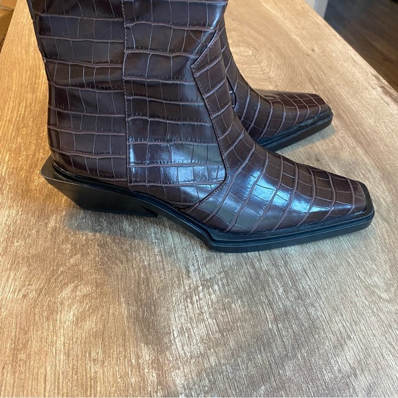 Zara Dark Brown Croc Embossed Knee-High Boots - Picture 10 of 14
